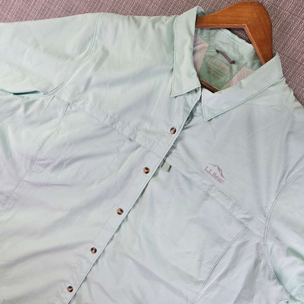 LL Bean Shirt Womens 3X PLUS SunSmart UPF 50 Mint Green Button-Up Outdoorsy NEW
